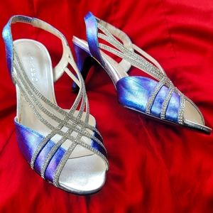 Cobalt blue royal purple metallic irridescent rhinestone dress heels Cus…